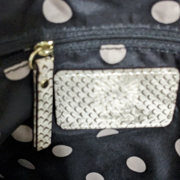 Anne Klein Shoulder Bag Purse, Off White, Snake Skin Look Gold Accents - Picture 11 of 13